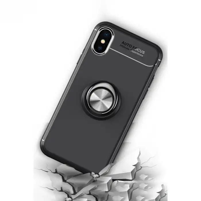 Apple İphone Xs Max Kılıf Range Yüzüklü Silikon - Siyah-kırmızı