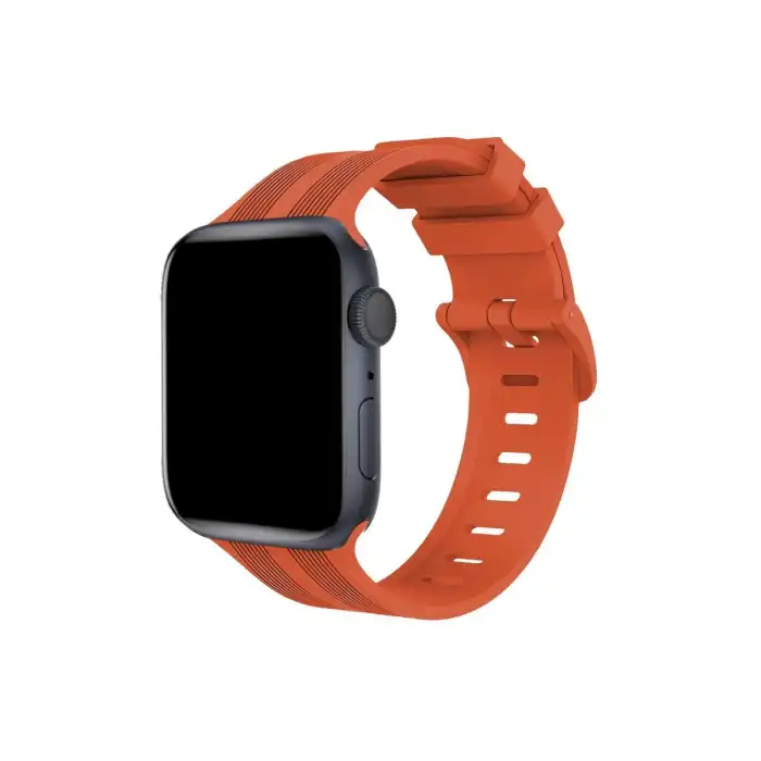 Apple Watch 38mm Kr408 Çizgili Silikon Kordon (saat Değildir) - Turuncu