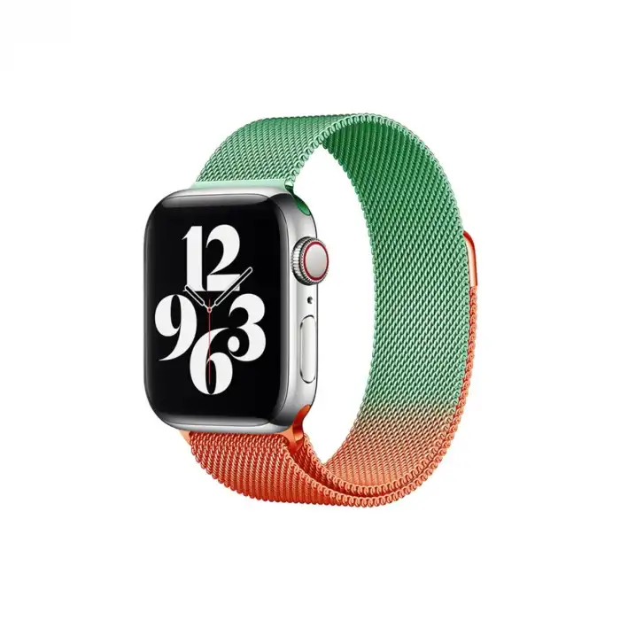 Apple Watch 38mm Metal Mıknatıslı Kordon - Turuncu-yeşil