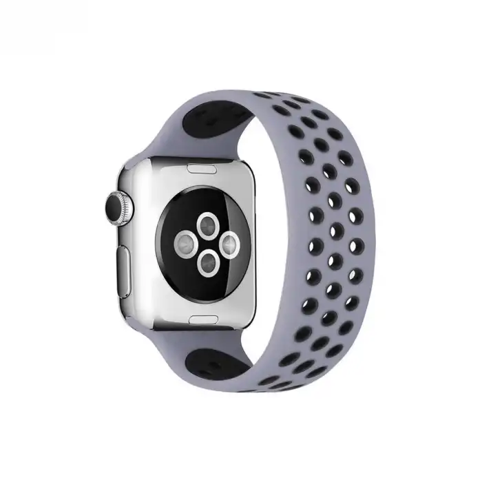 Apple Watch 42mm Ayarlı Delikli Silikon Kordon (saat Değildir) - Gri-siyah