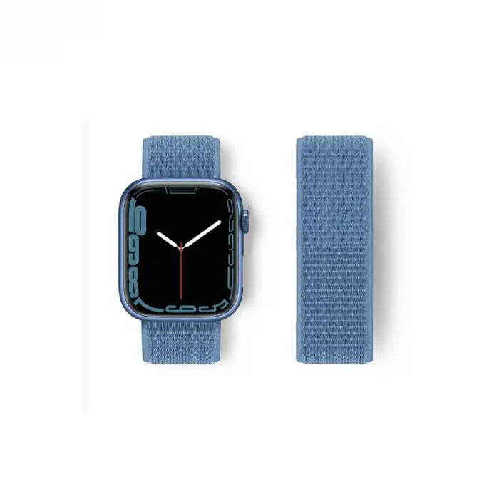 Apple Watch 42mm Hasırlı Cırtcırtlı Kordon - Mavi