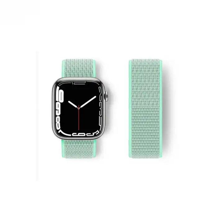 Apple Watch 42mm Hasırlı Cırtcırtlı Kordon - Turkuaz