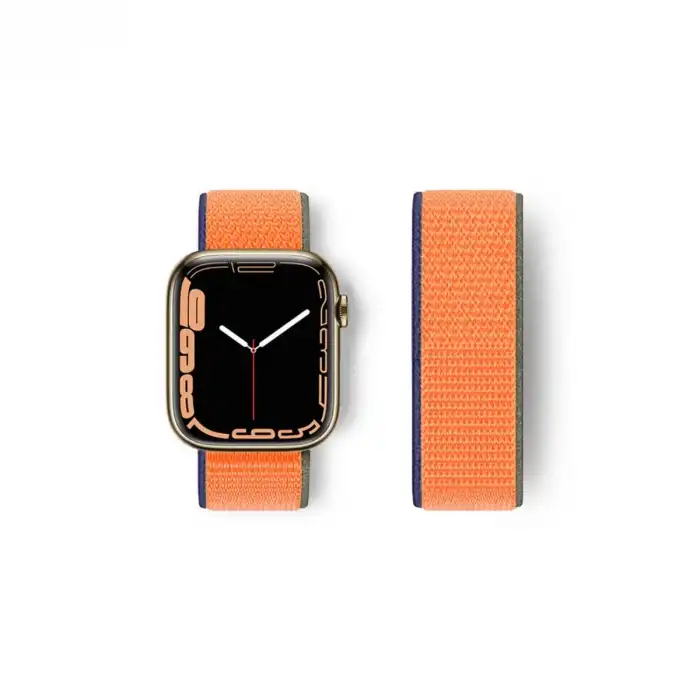 Apple Watch 42mm Hasırlı Cırtcırtlı Kordon - Turuncu