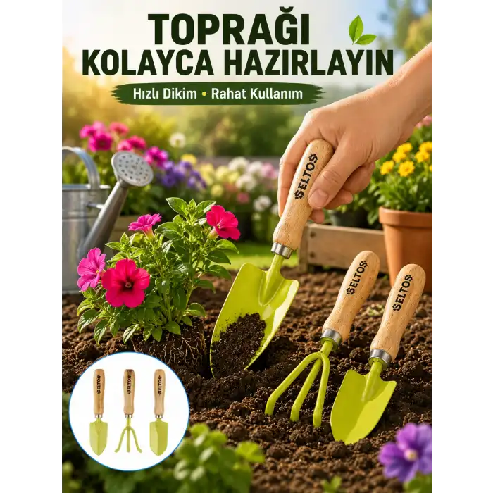 Bahçe El Aletleri Seti Toprak Düzenleme ve Dikim Aparatı