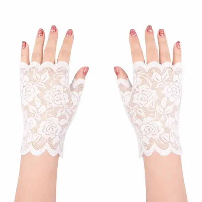 Beyaz Dantel Parmaksız Kısa Eldiven