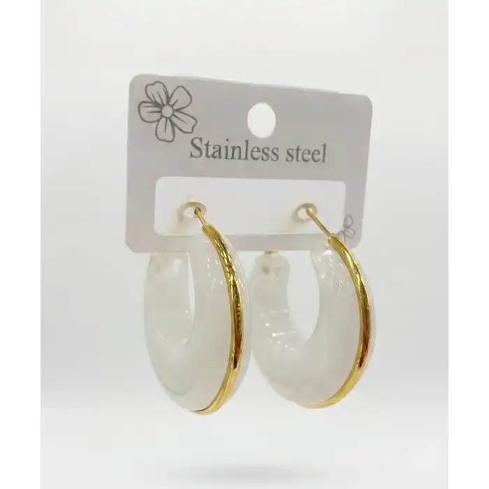 Beyaz Marble Gold Halka Küpe