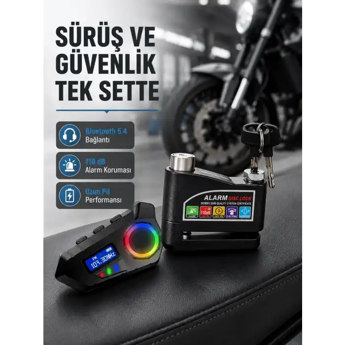 Bluetooth 5.4 İntercom ve Alarmlı Disk Kilidi Seti Güçlü Ses ve Güvenlik