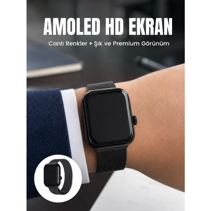 Bluetooth Görüşmeli Dokunmatik Akıllı Saat 3 Farklı Kordon Seçeneği