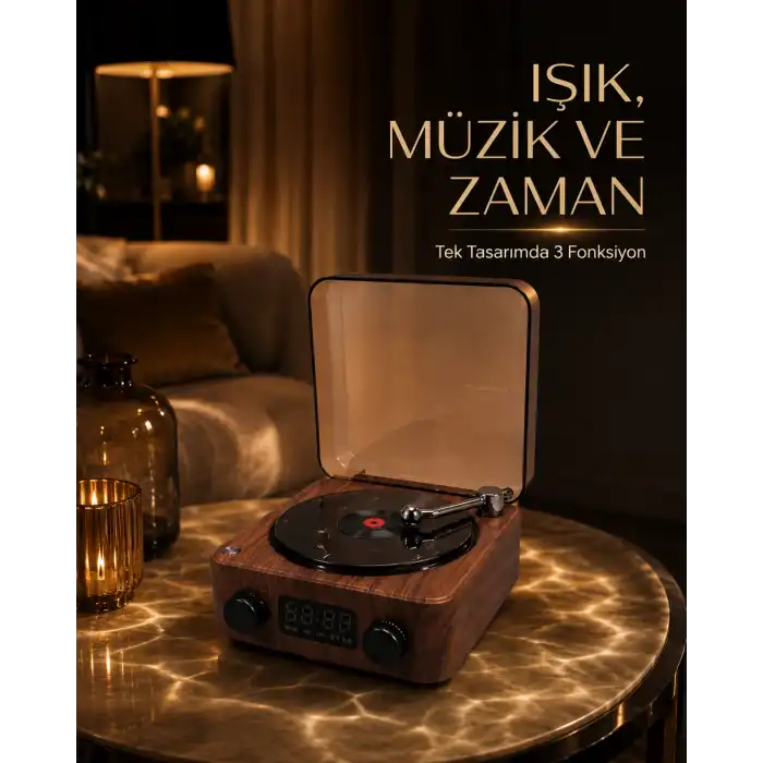 Bluetooth Hoparlörlü Gece Lambası Dijital Saat ve Ambiyans Işığı Çok Amaçlı