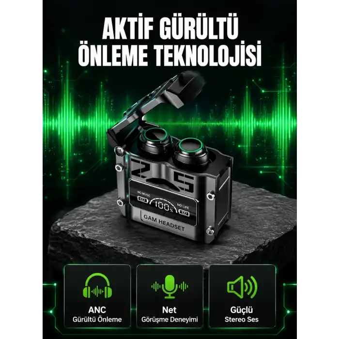 Bluetooth Kulaklık Kablosuz ANC Gürültü Önleyici Stereo Ses Yeni Nesil