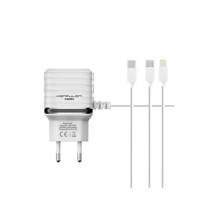 C33 Hızlı Şarj Cihazı 3in1 (dahili Micro Usb Kablolu)