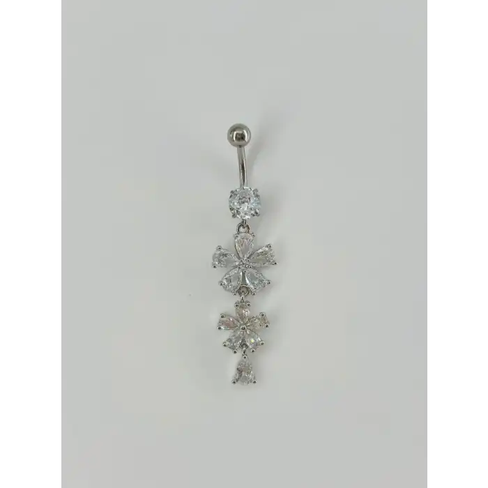 Çiçek Detaylı Sallantılı Göbek Piercing