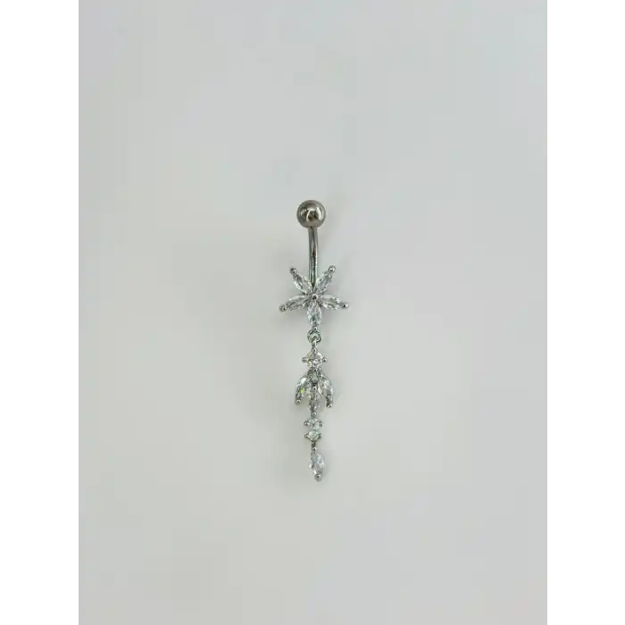 Çiçek Detaylı Sallantılı Göbek Piercing
