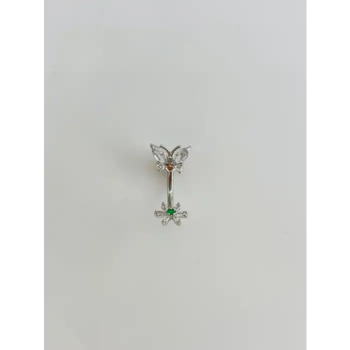 Çiçek Ve Kelebek Detaylıgöbek Piercing