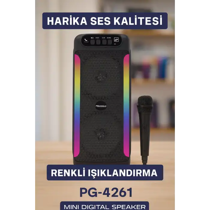 Çift 4 inç Hoparlörlü RGB Işıklı Bluetooth Ses Sistemi