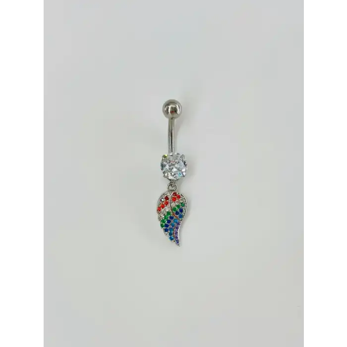 Çok Renkli Melek Kanadı Sallantılı Göbek Piercing