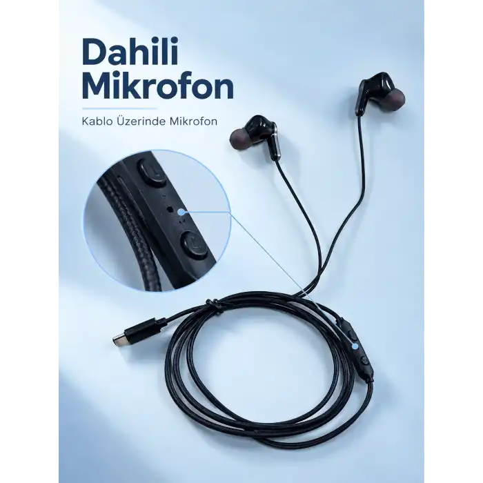 Dahili Mikrofonlu Type C Kablolu Kulaklık Siyah Gövde