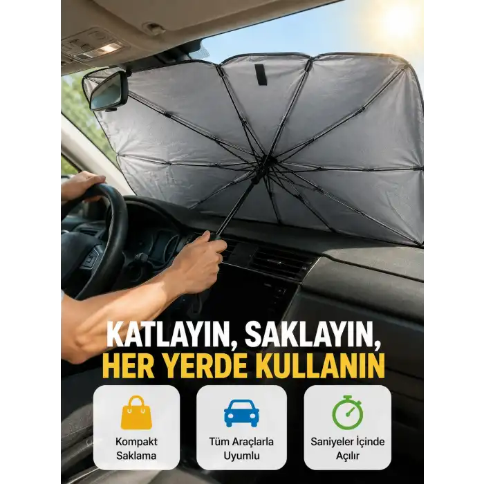 Dayanıklı UPE Alaşımlı Şemsiye Tipi Araç Güneşliği - Kolay Katlanır Yeni Nesil