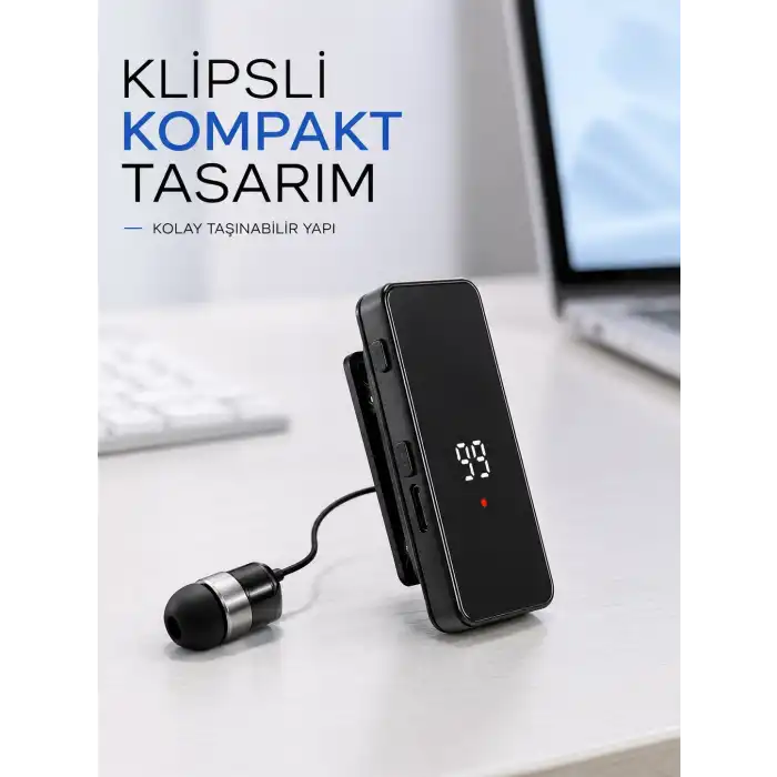 Dijital Ekranlı Bluetooth Kulaklık Tek Kulaklıklı Klipsli Kompakt Tasarım