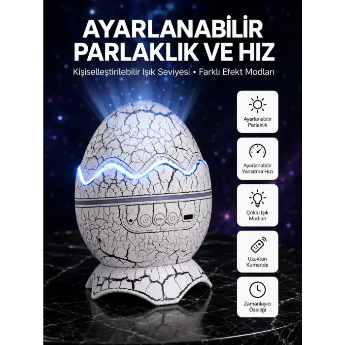 Dinozor Yumurtası Tasarımlı Projektörlü Gece Lambası