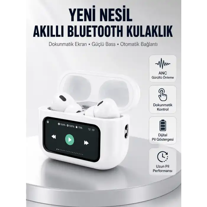 Dokunmatik Ekranlı Bluetooth Kulaklık ANC Gürültü Önleme Suya Dayanıklı Yeni Nesil