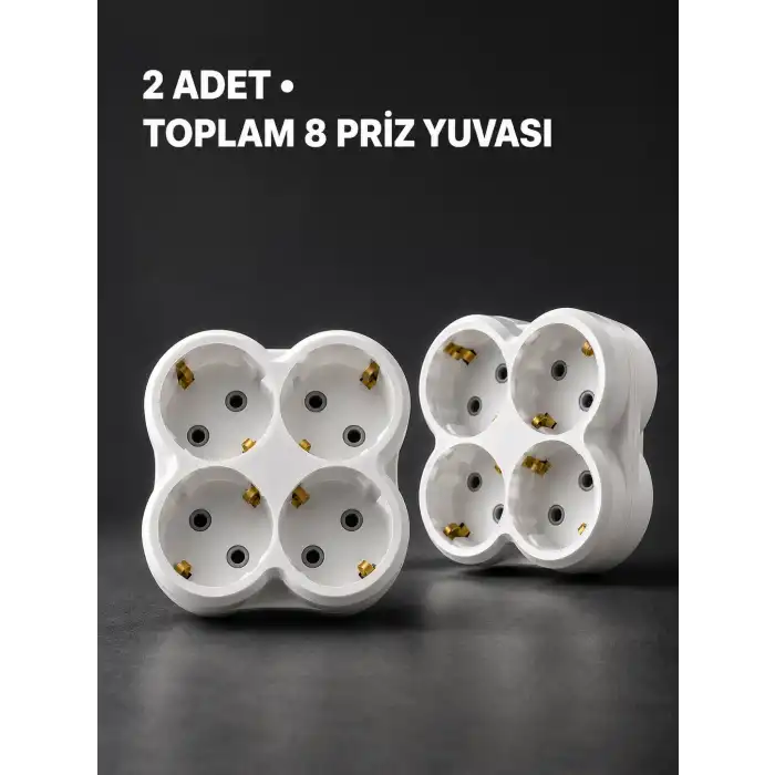 Duvar Tipi 4 Çıkışlı Priz Çoğaltıcı Kablosuz Kompakt Tasarım 2 Adet