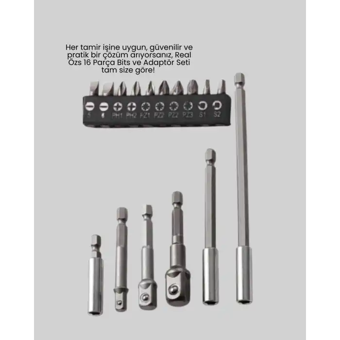 Ergonomik 16 Parça Bits Tornavida Uç ve Adaptör Seti