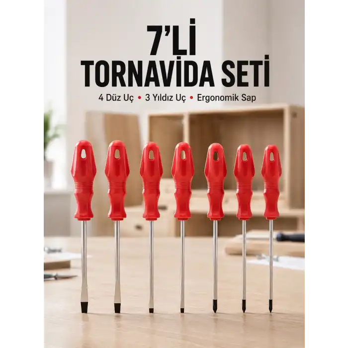 Ev ve Atölye Kullanımına Uygun 7 Parça Tornavida Seti