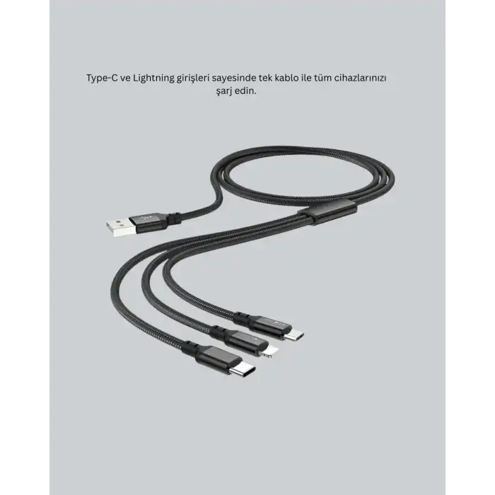 Evrensel 3 Başlıklı Şarj Kablosu – iPhone Huawei Samsung İçin