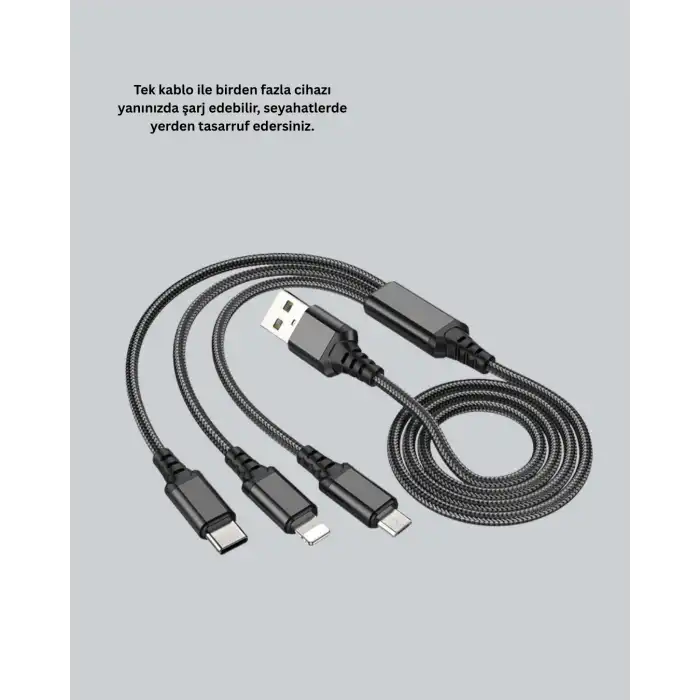 Evrensel 3 Başlıklı Şarj Kablosu – iPhone Huawei Samsung İçin