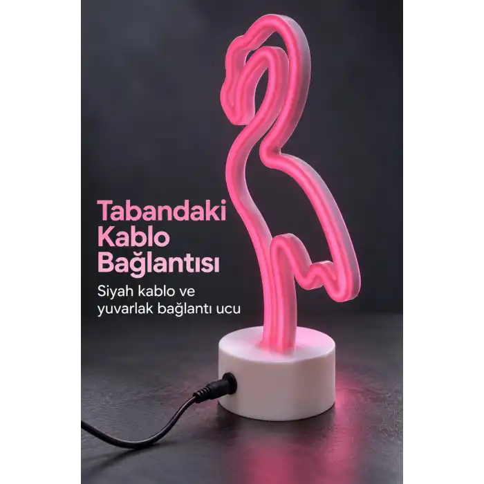 Flamingo Neon Lamba Beyaz Gövdeli Yuvarlak Tabanlı
