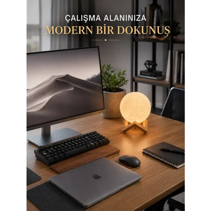 Gerçekçi Ay Dokulu Dekoratif Gece Lambası USB Şarjlı Ay Işığı