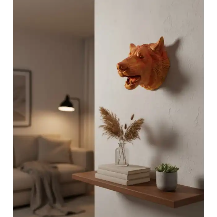 Gold Renk 3D Kurt Başı Duvar Dekoru