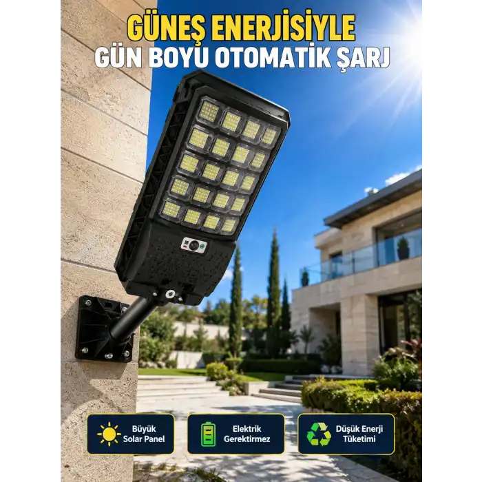 Güneş Enerjili Hareket Sensörlü LED Sokak Lambası Uzaktan Kumandalı Dış Mekan Aydınlatma