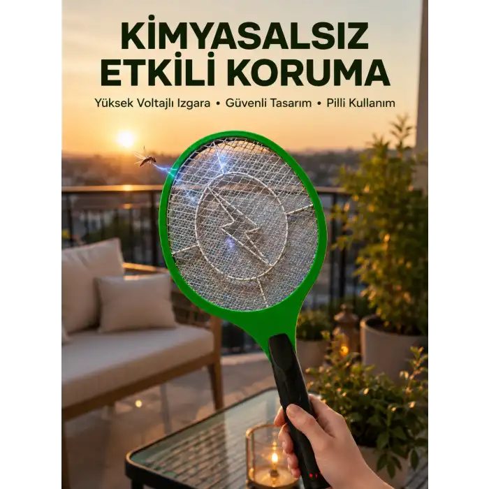 Hafif ve Ergonomik Elektronik Böcek Öldürücü – Güvenlik Koruması ile Pil Kontrollü