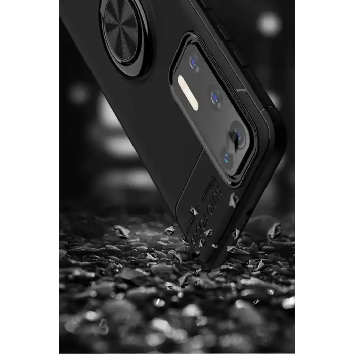 Huawei P40 Kılıf Range Yüzüklü Silikon - Siyah-mavi