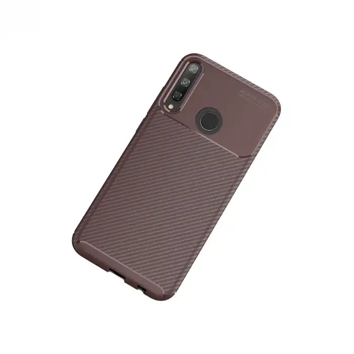 Huawei P40 Lite E Kılıf Auto Focus Karbon Kapak - Kahverengi