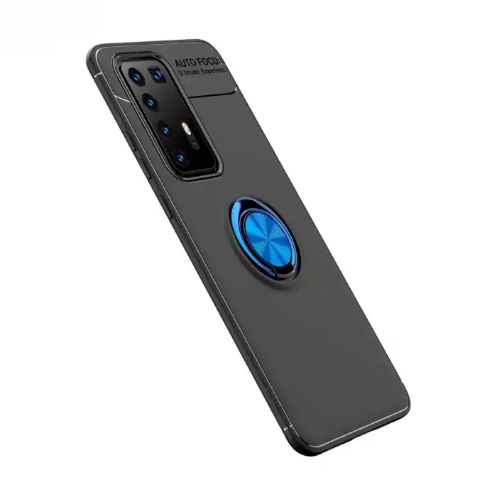 Huawei P40 Pro Kılıf Range Yüzüklü Silikon - Siyah-mavi