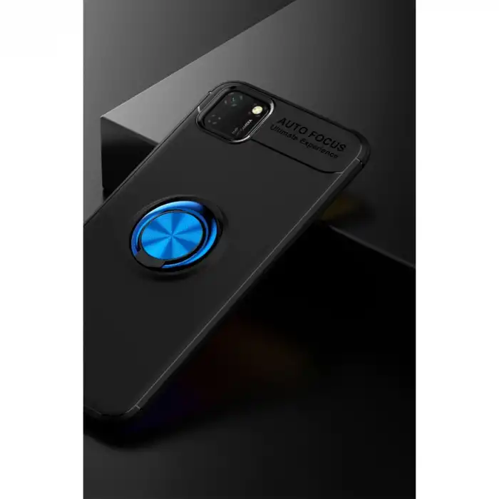 Huawei Y5p Kılıf Range Yüzüklü Silikon - Siyah-mavi