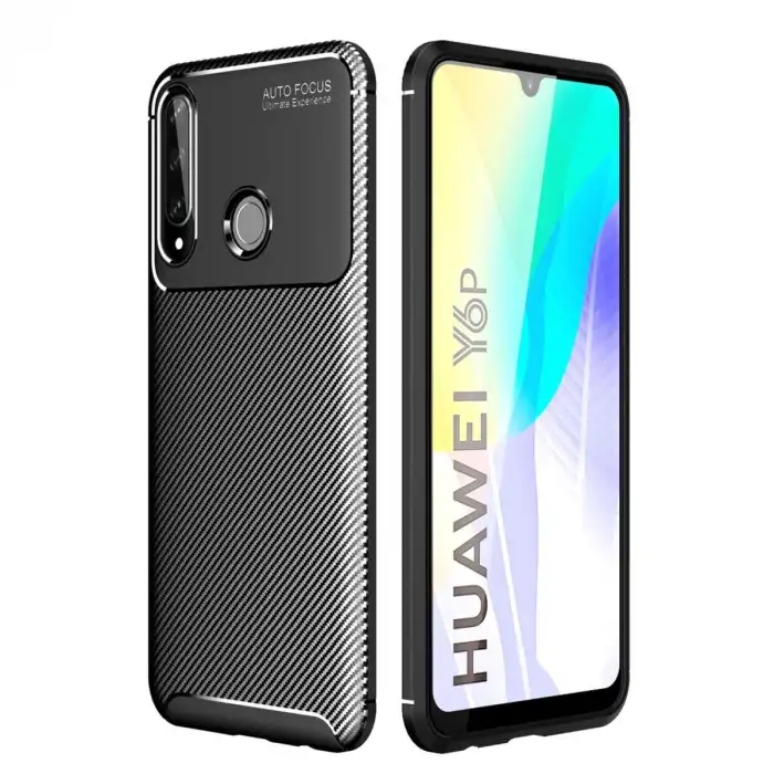 Huawei Y6p Kılıf Auto Focus Karbon Kapak - Siyah