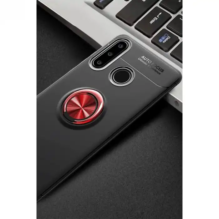Huawei Y6p Kılıf Range Yüzüklü Silikon - Siyah-kırmızı