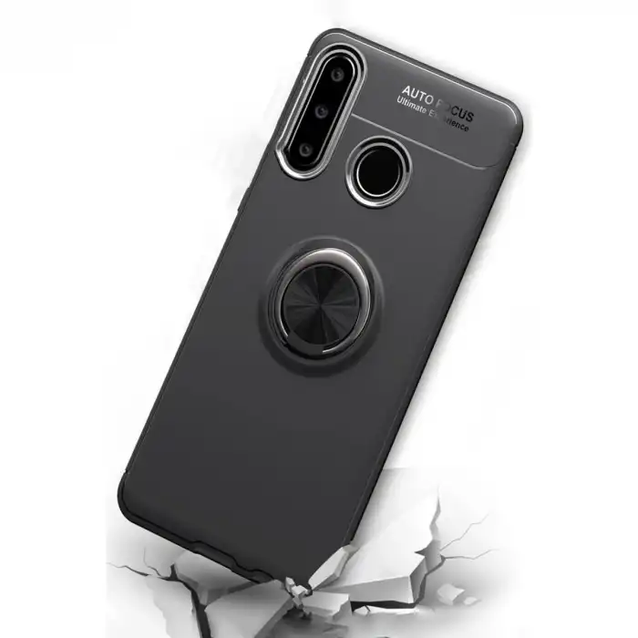 Huawei Y6p Kılıf Range Yüzüklü Silikon - Siyah-kırmızı
