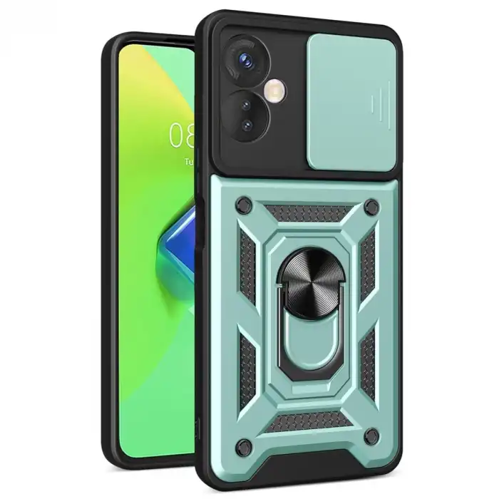 İnfinix Hot 30 4g Kılıf Pars Lens Yüzüklü Silikon - Yeşil