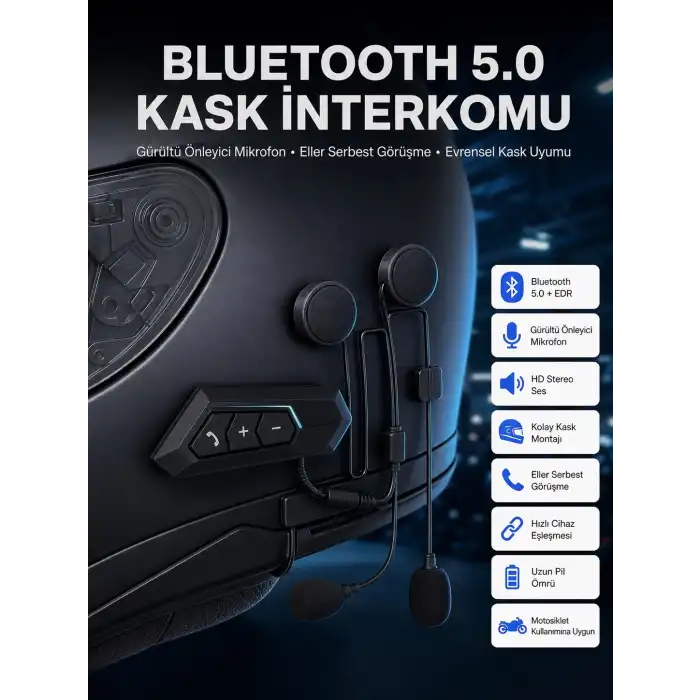 Intercom Bluetooth Kask Kulaklık Motosiklet Kulaklık 5.0 Bluetooth