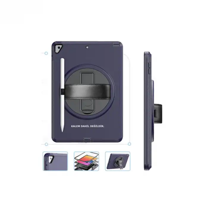 İpad 10.2 (7.nesil) Kılıf Hand Strap Tablet Kılıfı - Lacivert