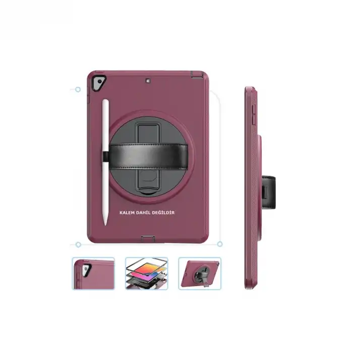 İpad 10.2 (7.nesil) Kılıf Hand Strap Tablet Kılıfı - Mürdüm