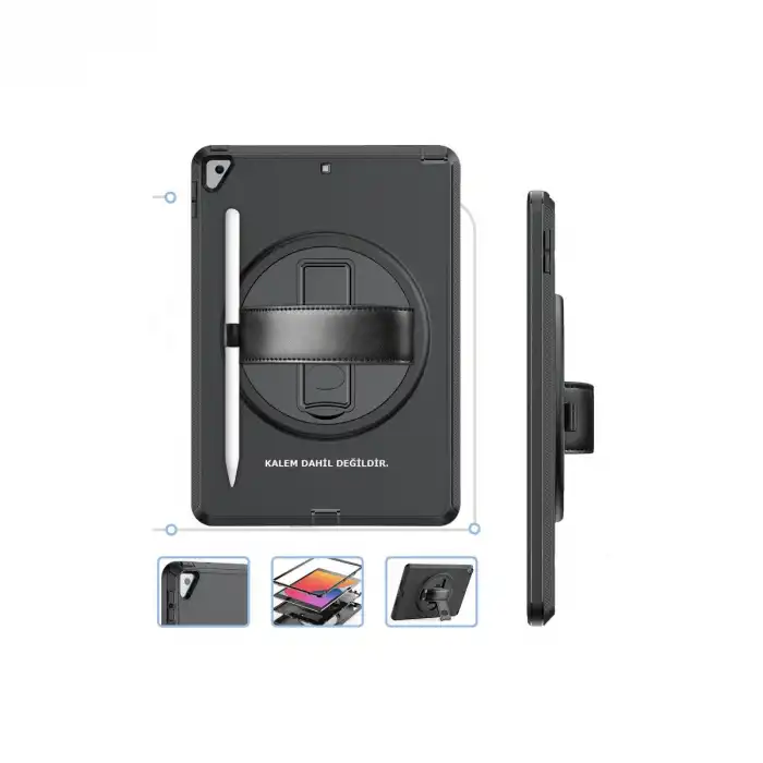 İpad 10.2 (7.nesil) Kılıf Hand Strap Tablet Kılıfı - Siyah