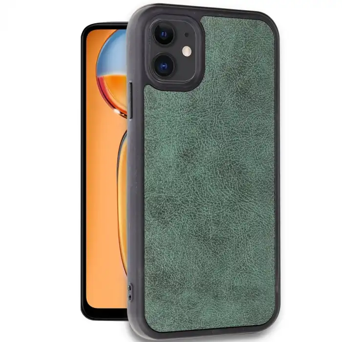 İphone 11 Kılıf Aras Deri Kapak - Koyu Yeşil