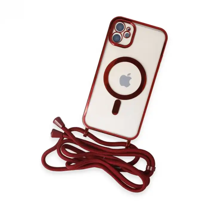 İphone 11 Kılıf Divo Lazer Askılı Magsafe Kapak - Kırmızı