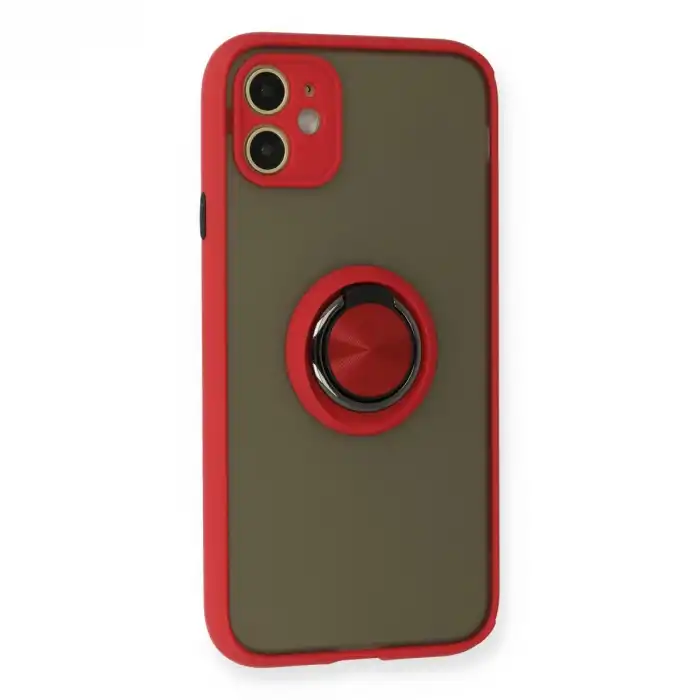 İphone 11 Kılıf Montreal Yüzüklü Silikon Kapak - Kırmızı